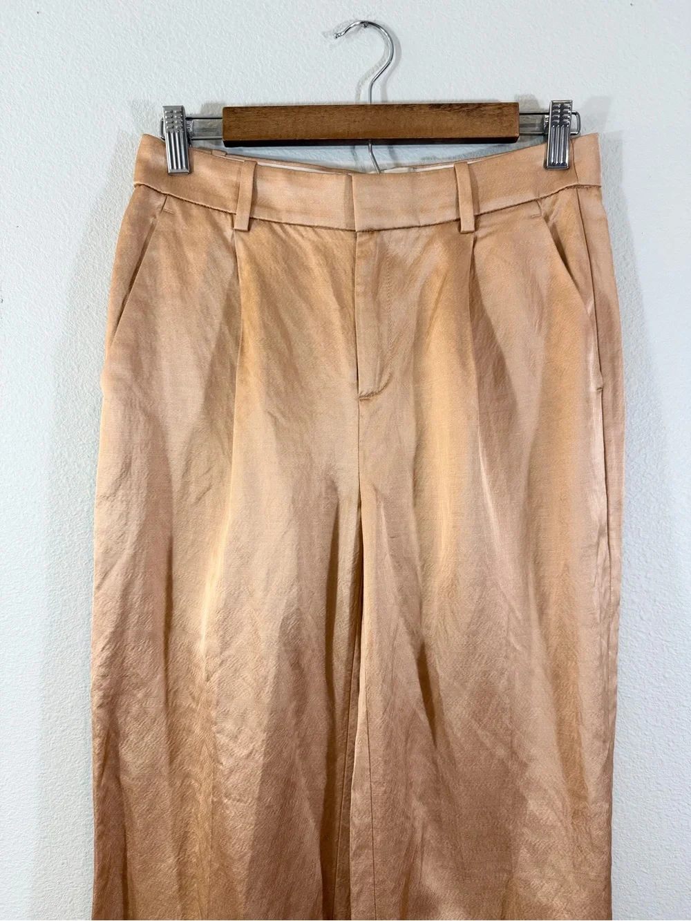 Banana Republic Brigitte Satin Wide Leg Pants Size 2 Champagne Gold Shimmer